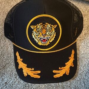Aviator Nation Black Cap with Tiger Embroidery adjustable worn once